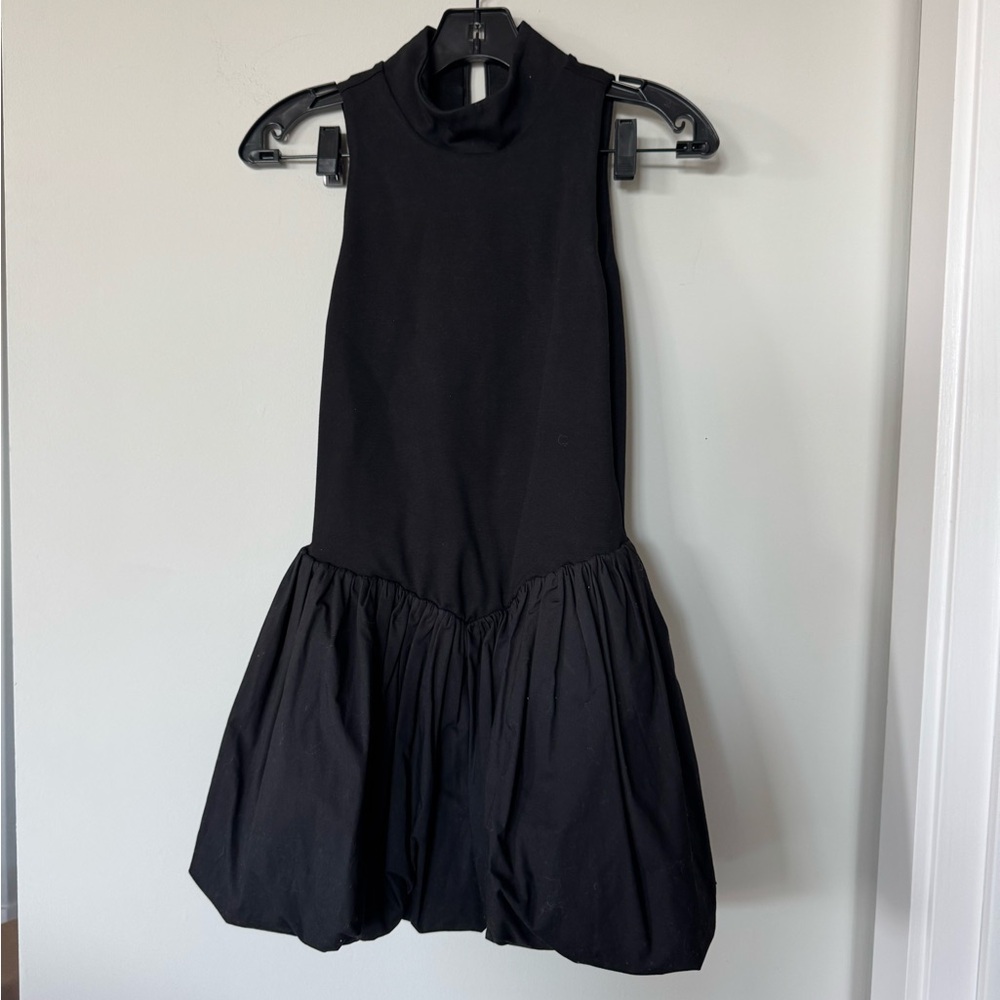 MAJORELLE Black Sleeveless Mock Neck Bubble Hem Mini Dress